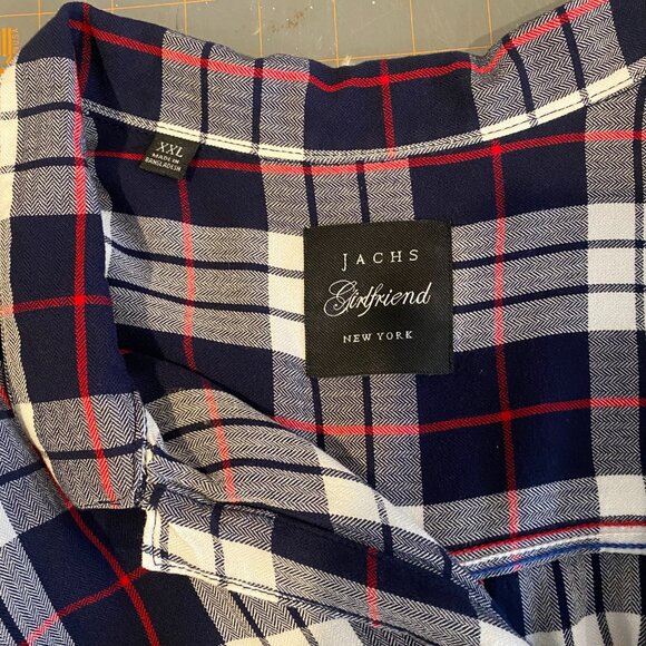 Jachs Girlfriend Quinn Cap Sleeve Button-Down Flannel Plaid Top XXL Blue #238V - Picture 7 of 8